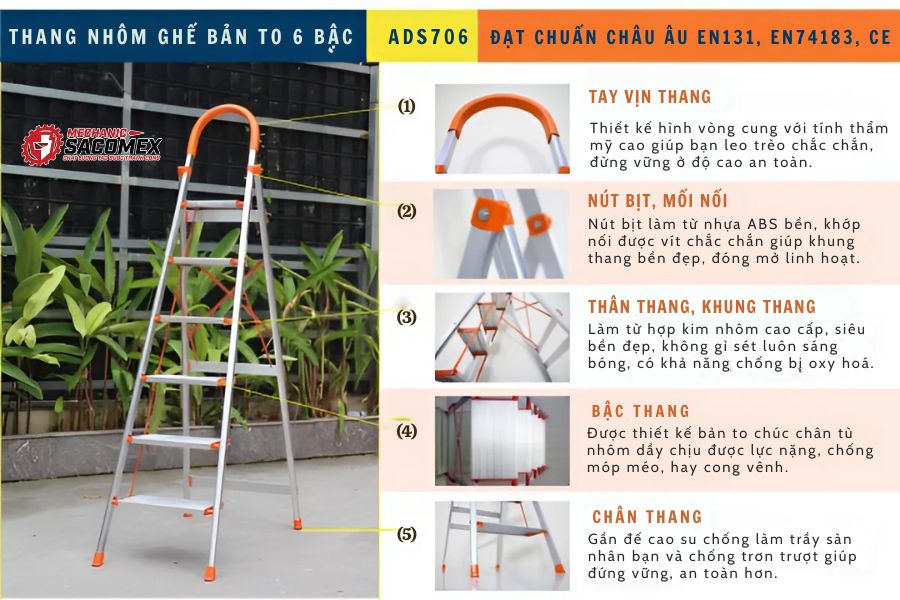 Điểm nổi bật của thang ghế 6 bậc Advindeq ADS-706