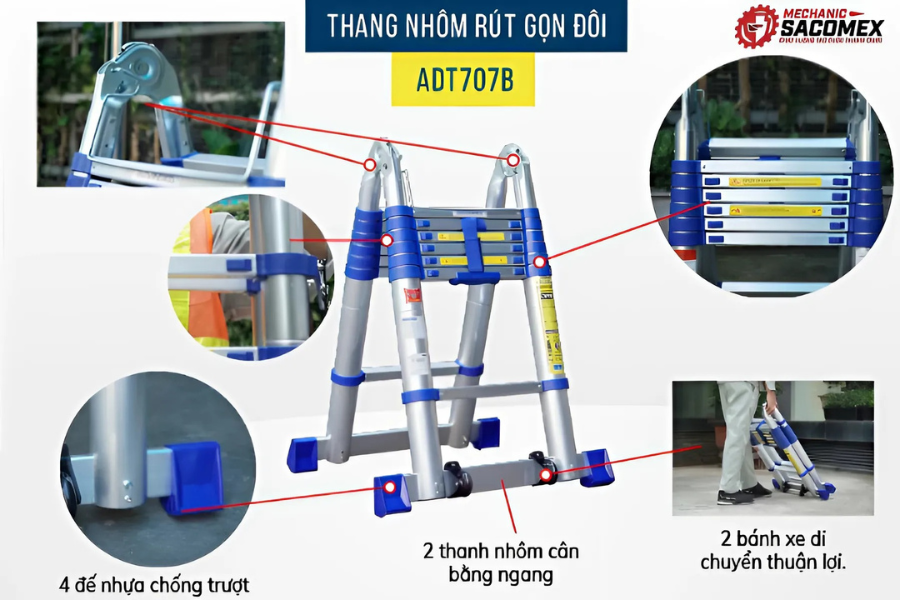 Giới thiệu thang nhôm rút gọn chữ A Advindeq ADT707B