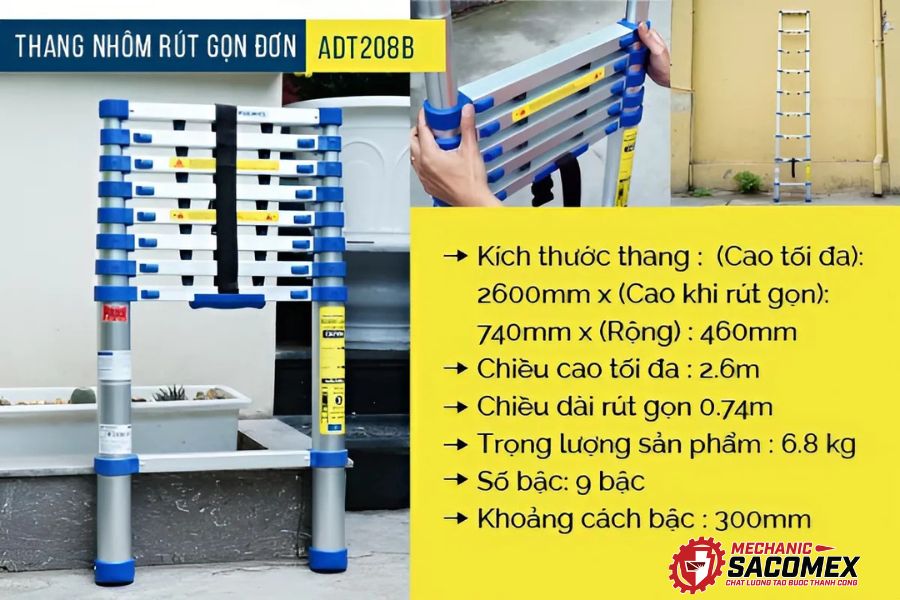 Giới thiệu thang nhôm rút đơn Advindeq ADT208B