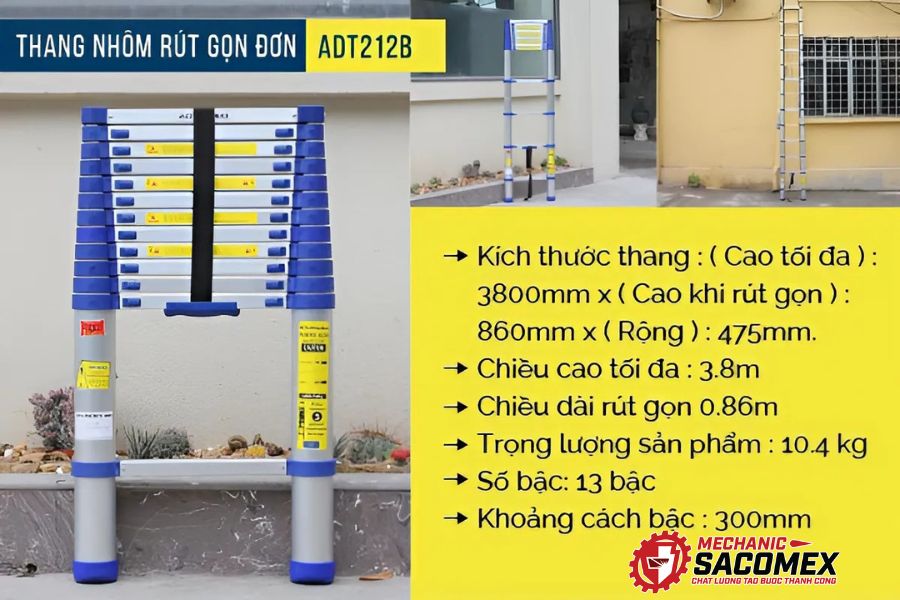 Giới thiệu thang nhôm rút đơn Advindeq ADT212B