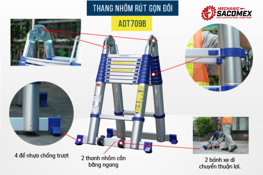 Giới thiệu thang nhôm rút gọn chữ A Advindeq ADT709B