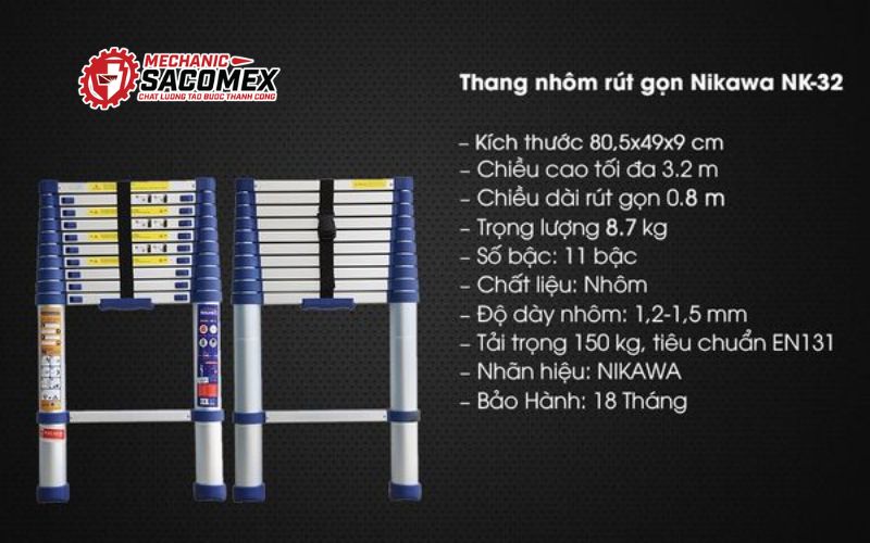 Giới thiệu thang nhôm rút đơn Nikawa NK-32