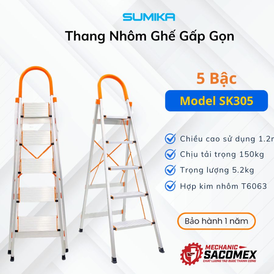 Giới thiệu về thang nhôm ghế 5 bậc Sumika SK305