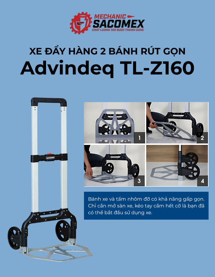 Giới thiệu chung xe đẩy hàng 2 bánh rút gọn Advindeq TL-Z160