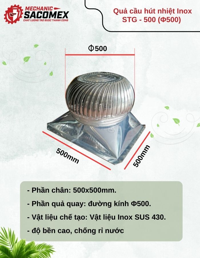 Giới thiệu quả cầu thông gió Inox STG-500 (Φ500)