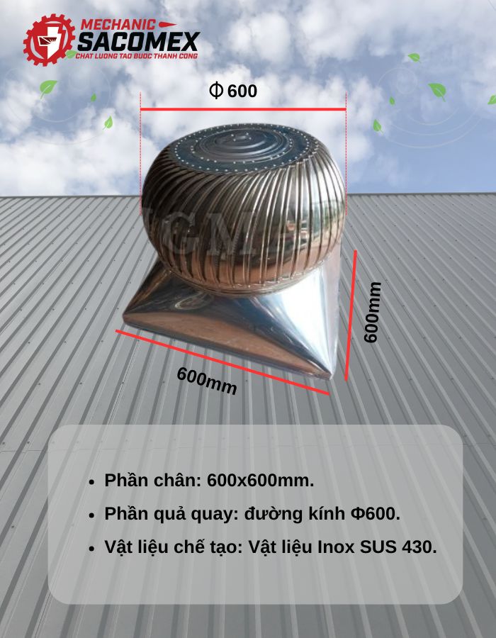 Giới thiệu quả cầu thông gió Inox STG-600 (Φ600)