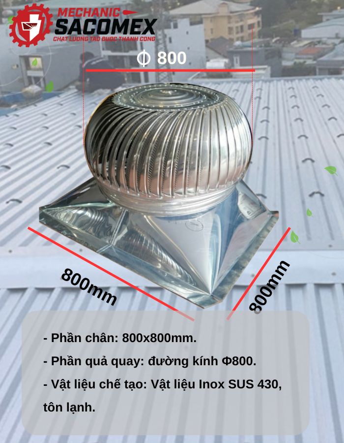 Giới thiệu quả cầu thông gió Inox STG-800 (Φ800)